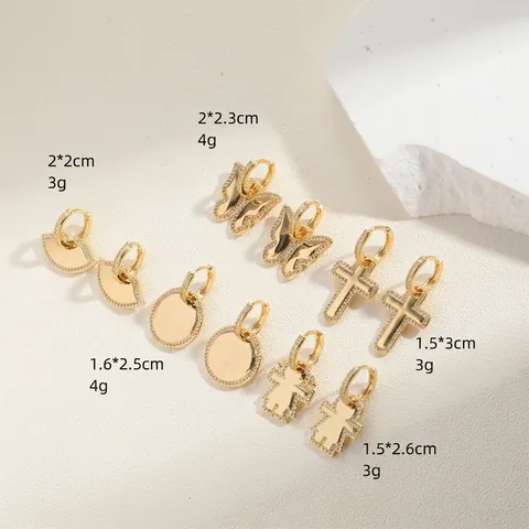 Vergoldete Kupfer Ohrhänger Zirkonia Schmetterling Kreuz Rund Fächer Retro Eleganter Schmuck Für Damen