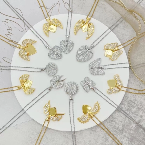 Mode Edelstahl Herz Schmetterling Kleeblatt Gänseblümchen Anhänger Halskette Für Damen Galvanisierte Strass Schlüsselbeinkette Schmuck