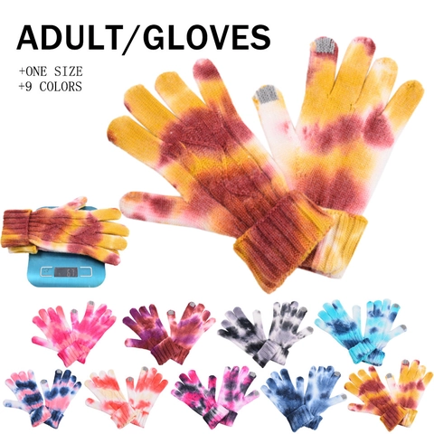 Tie Dye Knit Gloves Touchscreen Warm Winter Outdoor Cycling Skiing Fashion Colorful Yarn Full Finger For Men Women