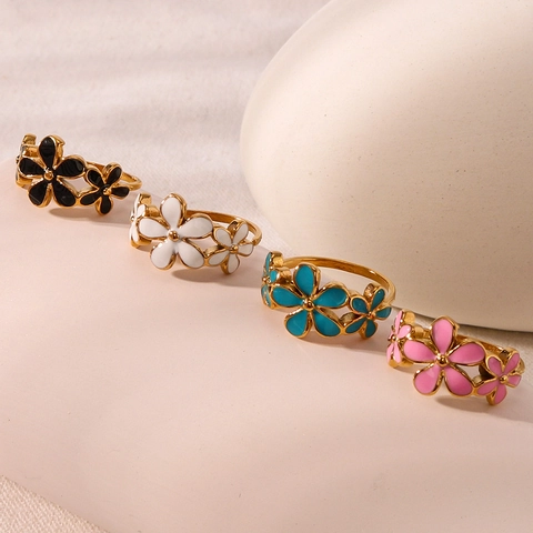 Anello Fiore Acciaio Inossidabile Smalto Colorato Geometrico Asimmetrico Stile Ins Gioielli Per Donna