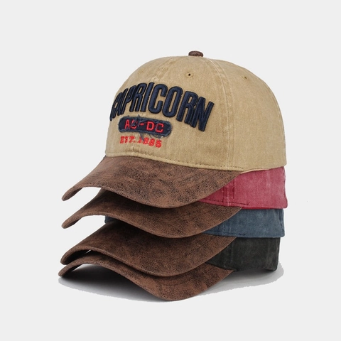Berretto Da Baseball In Cotone Lavato Vintage Visiera In Ecopelle Ricamo Capricorn Cappello Regolabile Per Uomini Donne