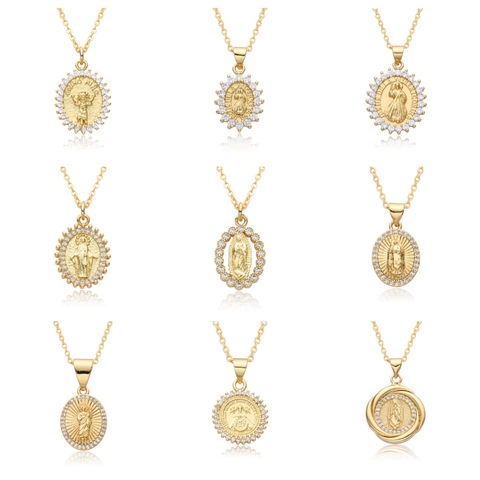 Collana con Pendente Religioso Vergine Maria Gesù in Rame con Zirconia Intarsiata Placcato Oro Girocollo da Donna Gioielli Regalo