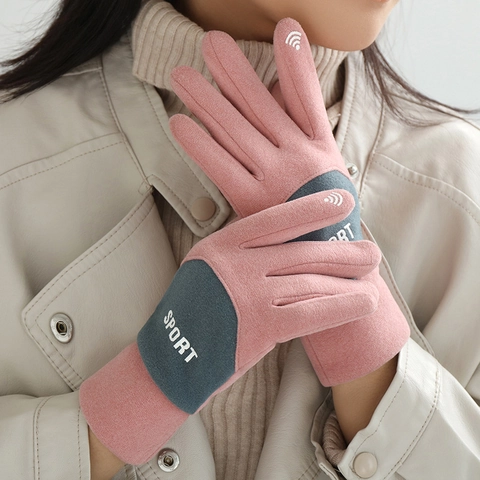 Damen Winter Warm Touchscreen Sport Handschuhe Fleece Gefüttert Winddicht Outdoor Radfahren Vollfinger Patchwork Handschuhe