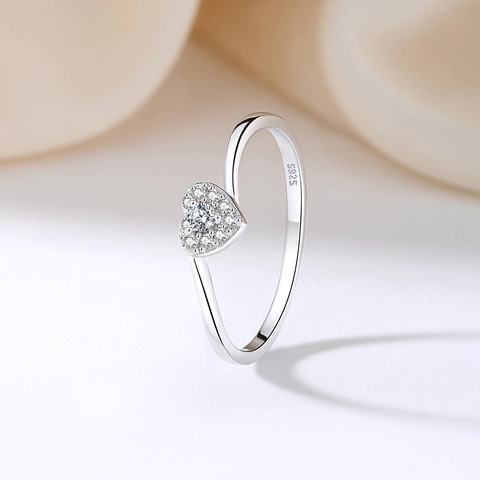 Herz Ring S925 Sterlingsilber Weißgold Plattiert Zirkonia Stapelbar Minimalistischer Modeschmuck Für Damen Dating