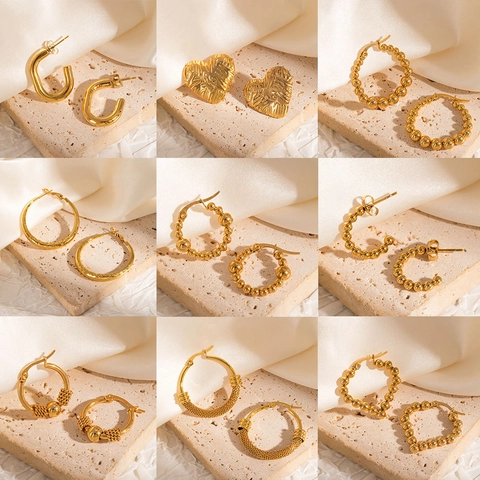 Geometric Hoop Earrings 18K Gold Plated Stainless Steel Heart C-Shape U-Shaped Jewelry For Women Non-Tarnish Fashion