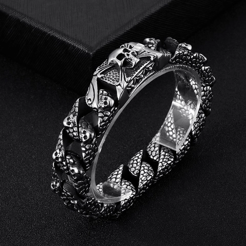 Collana E Bracciale A Catena Cubana Con Teschio Acciaio Inossidabile Gioielli Stile Vintage Punk Hip Hop Per Uomini