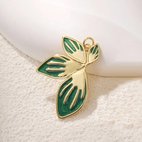 Romantic Leaf Branch Pendants Charms Gold Plated Copper Enamel Zircon For DIY Jewelry Making Necklaces Earrings Bracelets