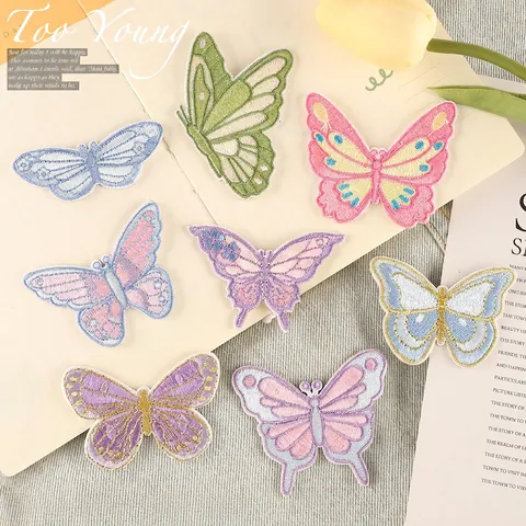 Butterfly Embroidery Appliques Colorful Polyester Self Adhesive Iron On Patches Decorative For Clothing Bags DIY