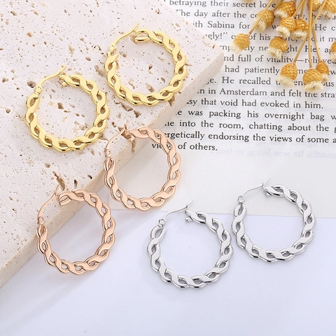 Stainless Steel Twist Hoop Earrings For Women Minimalist Geometric Gold Silver Rose Gold Plated Fashion Jewelry Accessories