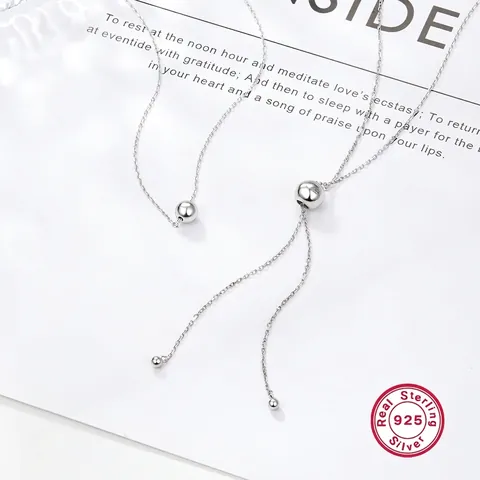 Collana Minimalista in Argento Sterling 925 con Perle Rotonde per Donna Catena a Clavicola Regolabile Ciondolo a Sfera Geometrica Gioielli di Moda Accessorio Quotidiano