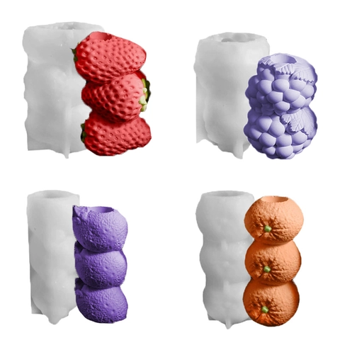 Fruit Stacked Silicone Mold For Candle Holder Strawberry Orange Grape Eggplant Shaped Realistic Texture DIY Gypsum Soap Making