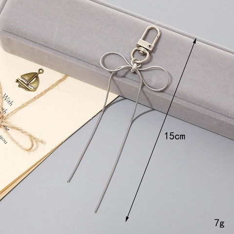 Silver Metal Bow Charm Snake Bone Chain Keychain Bag Charm Phone Lanyard Minimalist Fashion Accessory