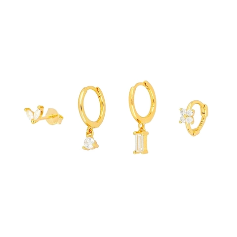 Marquise Zirconia Flower Leaf Geometric Stud Earrings Set With 925 Sterling Silver Earring Post Gold Plated Jewelry For Women
