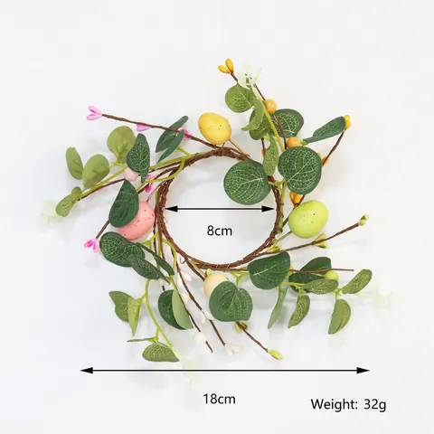 Easter Wreath Artificial Eucalyptus Leaves Speckled Eggs Candle Ring Desktop Decoration Spring Colorful Foam Plastic Satin Cloth