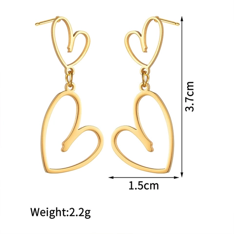 Pendientes Colgantes De Forma Corazón Hueco Acero Inoxidable Vintage Elegante Color Oro Joyería Para Mujeres