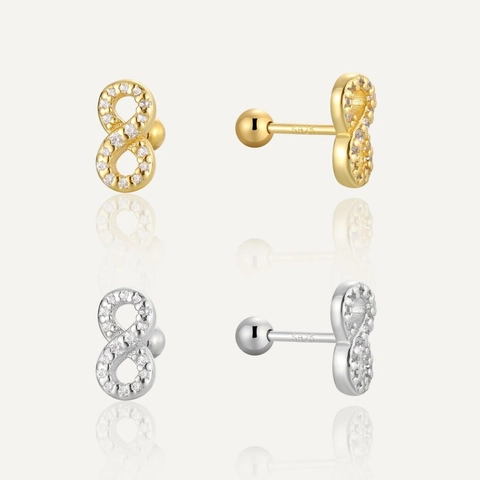 Orecchini a Bottone Infinito 8 in Argento Sterling 925 per Donna con Strass Placcati Oro Argento Chiusura a Vite Gioielli