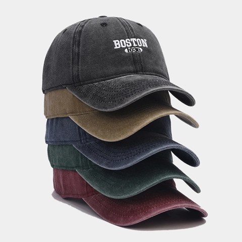 Cappello Da Baseball In Cotone Lavato Vintage Distressed Protezione Solare Cappello Sportivo All'aperto Unisex Ricamo Boston