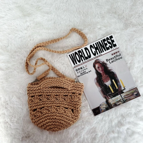 Handmade Crochet Woven Crossbody Bag For Women Cotton Rope Hollow Out Bohemian Style Shoulder Handbag With Braided Strap