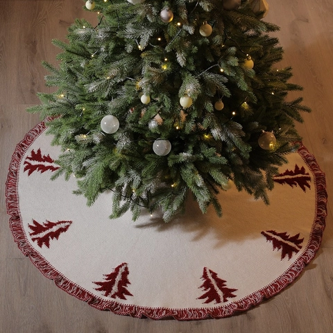 Gestrickter Acryl Weihnachtsbaumrock Mit 3D Terry Zeder Muster Und Zweifarbiger Quastenverzierung Feiertagsdekoration
