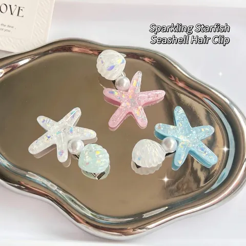 Pinzas Para El Cabello De Estrella De Mar Concha Perla Artificial Sirena Océano Brillo Resina Perla Artificial De Imitación Aleación Dulce