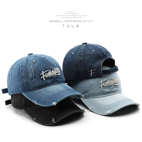 Cappello Da Baseball In Denim Lavato Vintage Cotone Strappato Cappello Regolabile Con Ricamo Di Lettere Streetwear