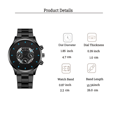 Men Quartz Watch Stainless Steel Band Calendar Business Fashion Sporty Wristwatch Decorative Dial Water Resistant