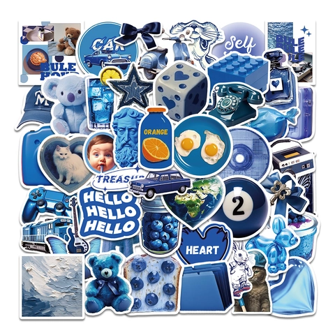Aesthetic Blue Stickers Waterproof PVC Decals For Phone Case Laptop Skateboard Water Cup DIY Journal Decorative Stickers