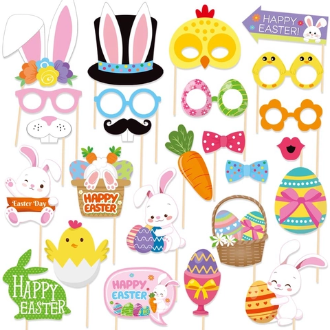 Ostern Photo Booth Requisiten Hase Ei Karotte Thema DIY Karton Partyartikel Für Osterfeiertage Feier Dekorationen