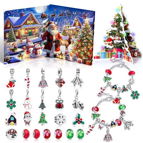 Weihnachten Adventskalender Schmuck DIY Armband Bastelkollektion Legierung Emaille Weihnachtsmann Schneemann Elch Anhänger Kinder Mädchen Geschenk