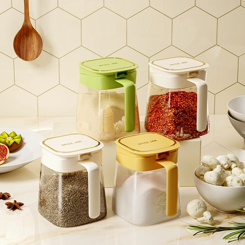 Pot À Épices En Verre Avec Couvercle Et Cuillère Récipient À Assaisonnement Scellé Organisateur De Cuisine Moderne