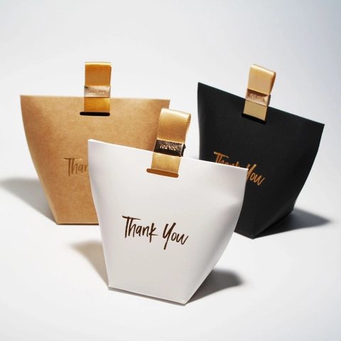 Thank You Gift Box Paper Candy Packaging Handbag Shape With Satin Ribbon Handle Metal Buckle For Wedding Party Favor