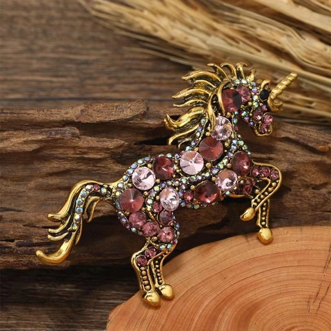 Broche De Unicornio Alfiler Aleación Estrás Cristal Retro Vintage Estilo Joyería Decorativa Accesorio Mujeres Unisex