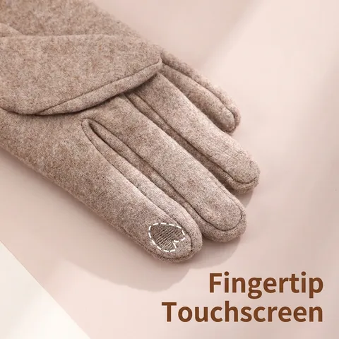 Women Winter Gloves Warm Fleece Lined Touchscreen Knit Faux Fur Cuff Outdoor Windproof Cycling Driving Elegant