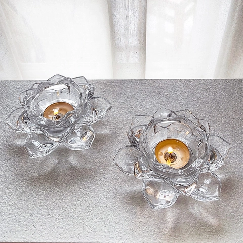 Portacandele A Forma Di Fiore Di Loto Vetro Trasparente Candeliere Per Tealight Decorazione Casa Matrimonio Centrotavola