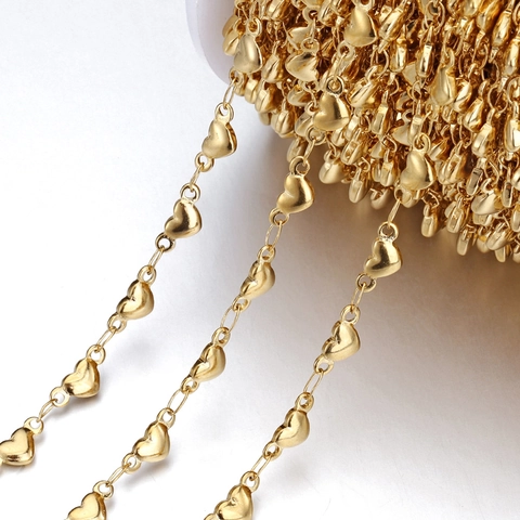 Herzform Edelstahl Gliederkette Für DIY Schmuckherstellung Galvanisierte Goldene Metallkette Für Halskette Armband