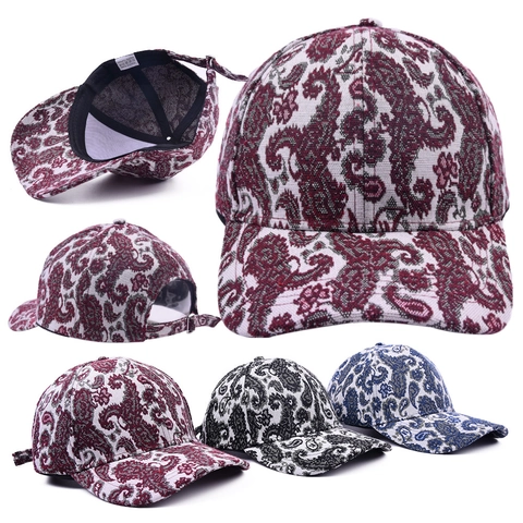 Paisley Baseball Cap Polyester Twill Adjustable Metal Buckle Retro Curved Brim Outdoor Leisure Hat For Men Women