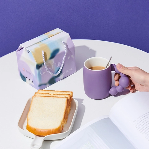 Creative Ceramic Mug With Bubble Handle Matte Glaze Coffee Cup Gift Box Set With Spoon Heat Resistant For Office Home