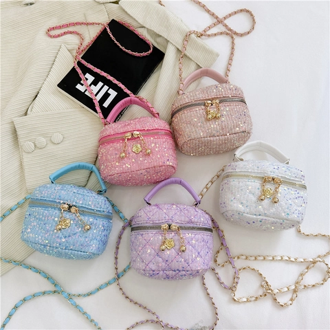 Kinder Mädchen Pailletten Mini Umhängetasche Mode Rautengitter Kette Schultertasche Kleine Quadratische Tasche Handtasche Party Zubehör