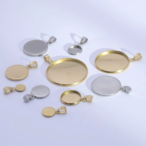 Stainless Steel Round Bezel Pendant Trays Blank Cabochon Base Settings For DIY Jewelry Making Necklaces Pet Tags