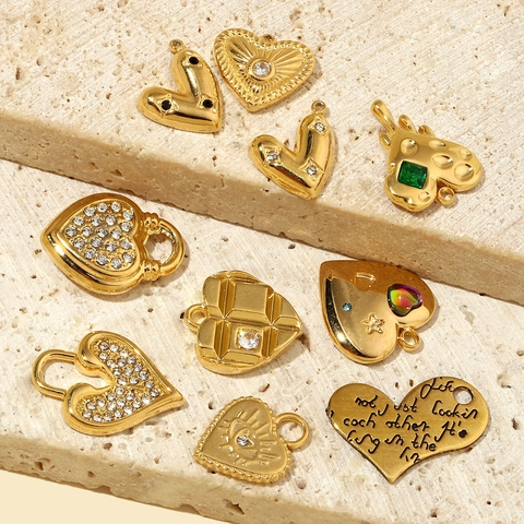 Herz Anhänger Vintage Französischer Retro Stil Charms Edelstahl Strass Emaille Graviert Für DIY Schmuckherstellung Halsketten Accessoires