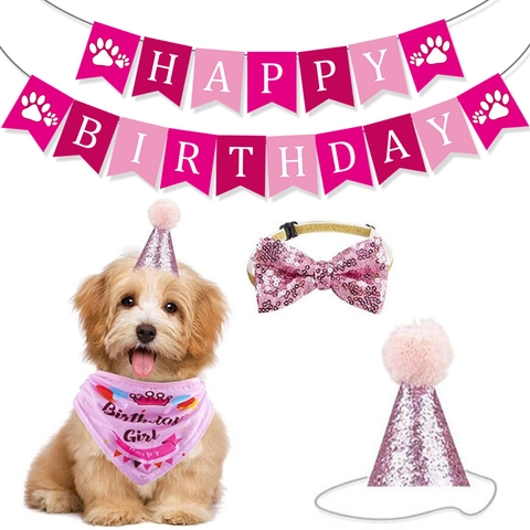 Happy Birthday Banner Pet Dog Party Decoration Paper Bunting With Dog Paw Prints Cartoon Animal Theme Supplies