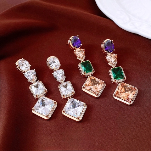 Orecchini Pendenti Geometrici Con Rame Zircone E Perno In Argento Stile Retrò Di Lusso Vintage Per Donne