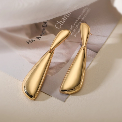 Vintage Waterdruppel Oorbellen Voor Dames Koper Verguld Minimalistische Hangoorbellen Elegante Glad Gepolijste Sieraden