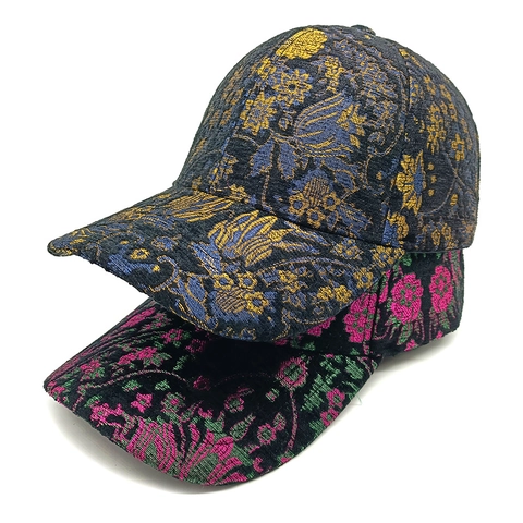 Retro Floral Jacquard Baseball Cap Für Damen Verstellbar Polyester Ethno-Stil Sonnenhut
