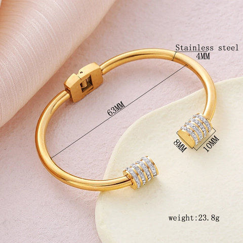 Brazalete Abierto De Acero Inoxidable Para Mujer Con Extremos Cilíndricos De Strass Joyería De Moda En Forma De C