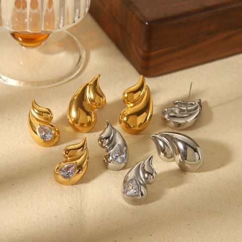 Druppel Vlam Oorbellen Roestvrij Staal 18K Verguld Geometrisch Kubieke Zirconia Ingelegd Waterdruppel Mode Sieraden