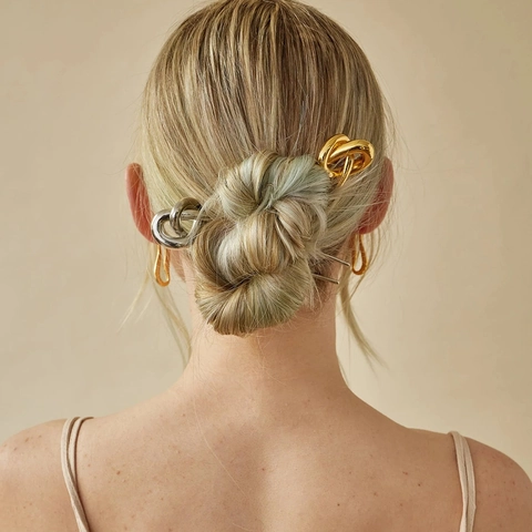 Forcina per Capelli Minimalista in Acciaio Inossidabile con Nodo a Forma di U Accessori per Capelli Lunghi Donna Oro Argento