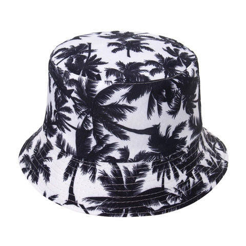 Wendbarer Fischerhut Mit Tropischem Kokosnussbaum-Druck Polyester Sonnenschutz Outdoor Strand Sonnenhut Für Damen Und Herren