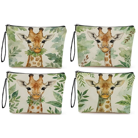 Aquarell Giraffe Druck Kosmetiktasche Leinen Leinwand Kulturtasche Tragbare Reise Waschtasche Mit Reißverschluss