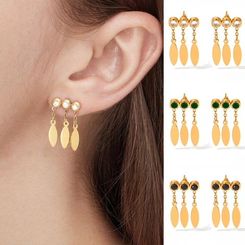 Orecchini Pendenti Con Nappa In Acciaio Inossidabile E Zircone Con Ciondoli A Foglia Gioielli Di Moda Da Donna